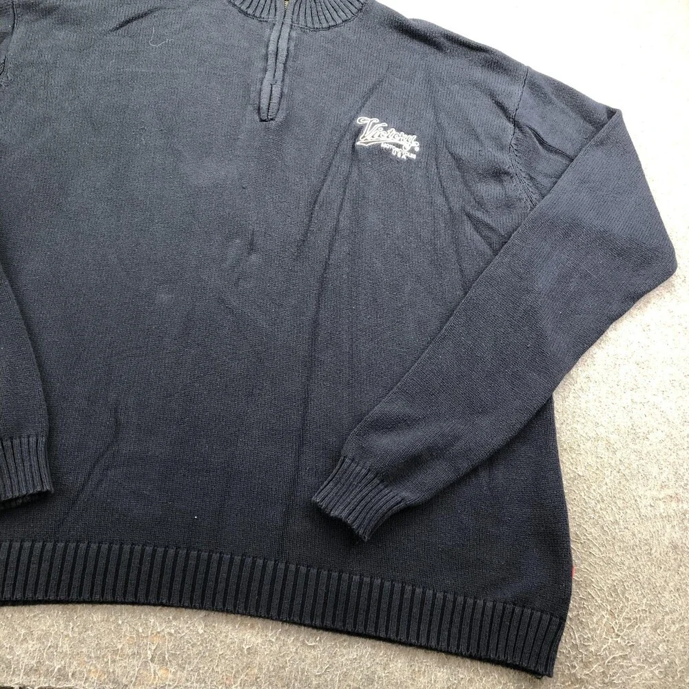 Victory Motorcycles Sweater Mens 3XL Blue 1/4 Zip Mock Neck Knit Pullover Logo